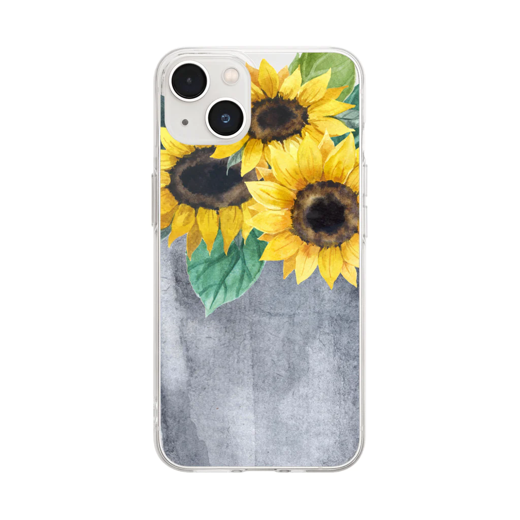 Fred HorstmanのWatering bucket and sunflowers  じょうろ と ひまわり Soft Clear Smartphone Case