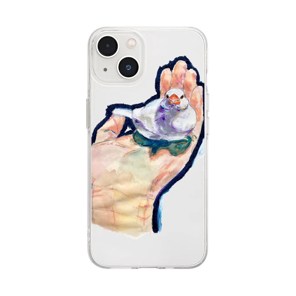 Rainy_Rainyの手乗り白文鳥 Soft Clear Smartphone Case