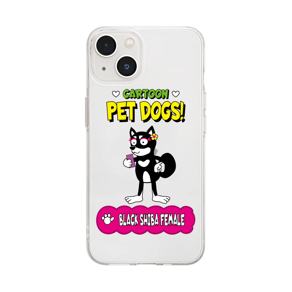 CARTOON PETDOGSの【111F】C･PETDOGS『Black Shiba Female』ソフトクリアスマホケース Soft Clear Smartphone Case