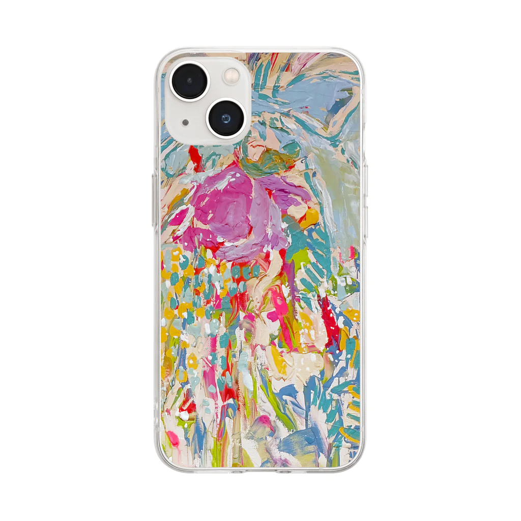 piece.of.flowerのリボンとお花 Soft Clear Smartphone Case