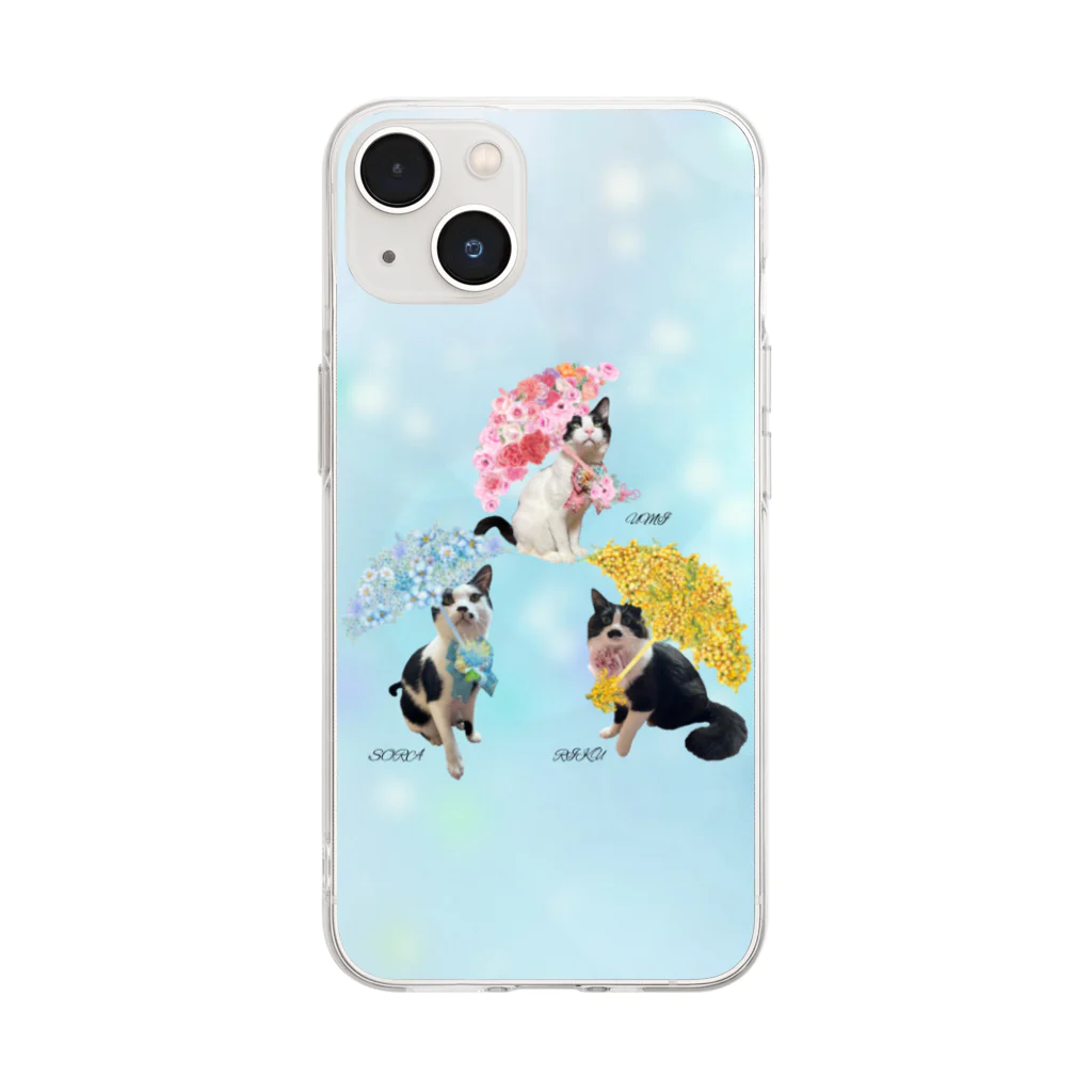 ゆきリンアート【保護猫活動 支援】の花傘ー空海陸ちゃん Soft Clear Smartphone Case