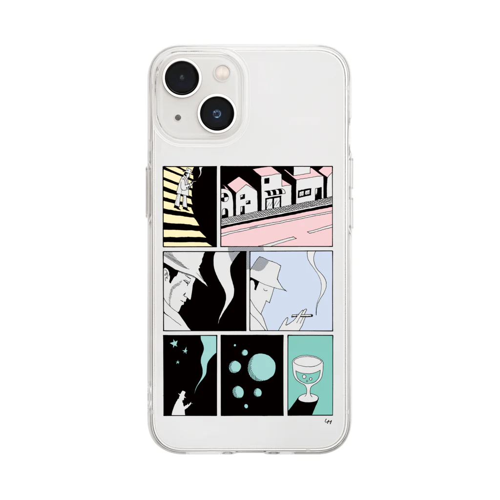 キャー！素敵の漫画「夜と義理」(透過) Soft Clear Smartphone Case