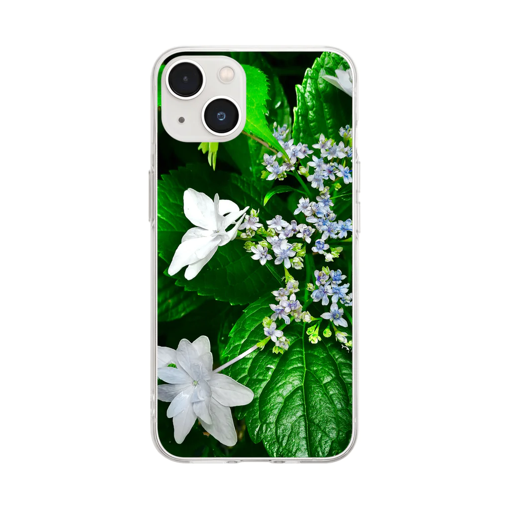 LalaHangeulの白い紫陽花　青み Soft Clear Smartphone Case