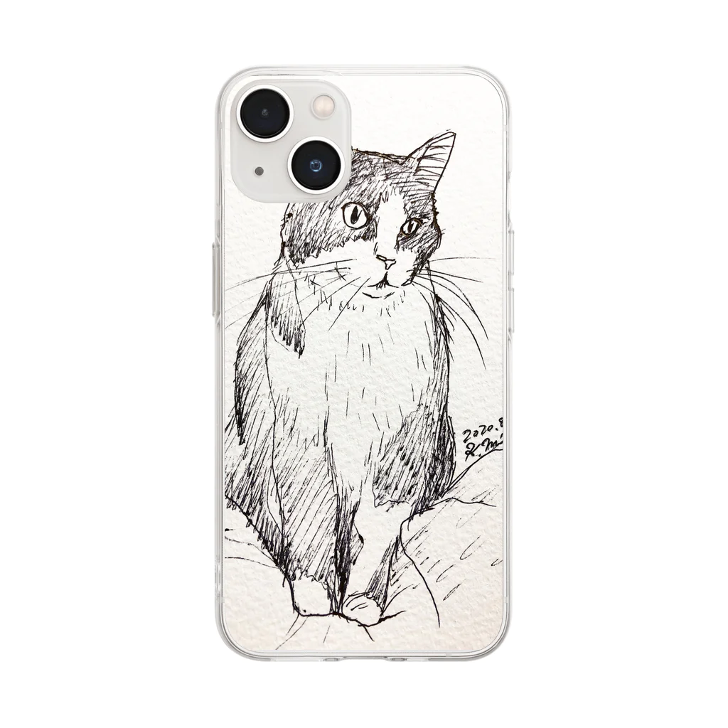 猫好きのみきのお店の猫カフェ猫さんのボールペン画1 Soft Clear Smartphone Case