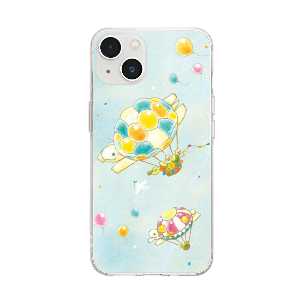 めろんぽっぷのお店だよのカメさん気球にのって♪ Soft Clear Smartphone Case