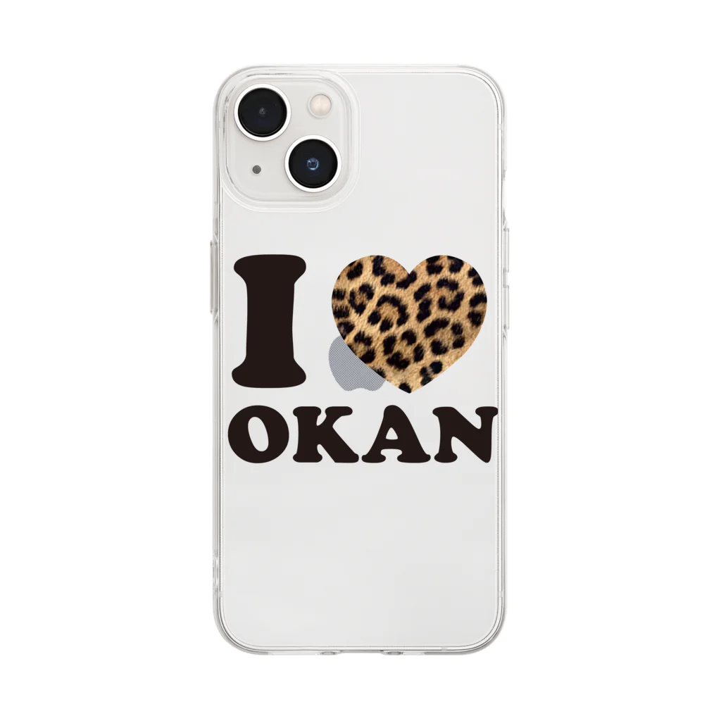 キッズモード某のI love okanヒョウ柄 Soft Clear Smartphone Case