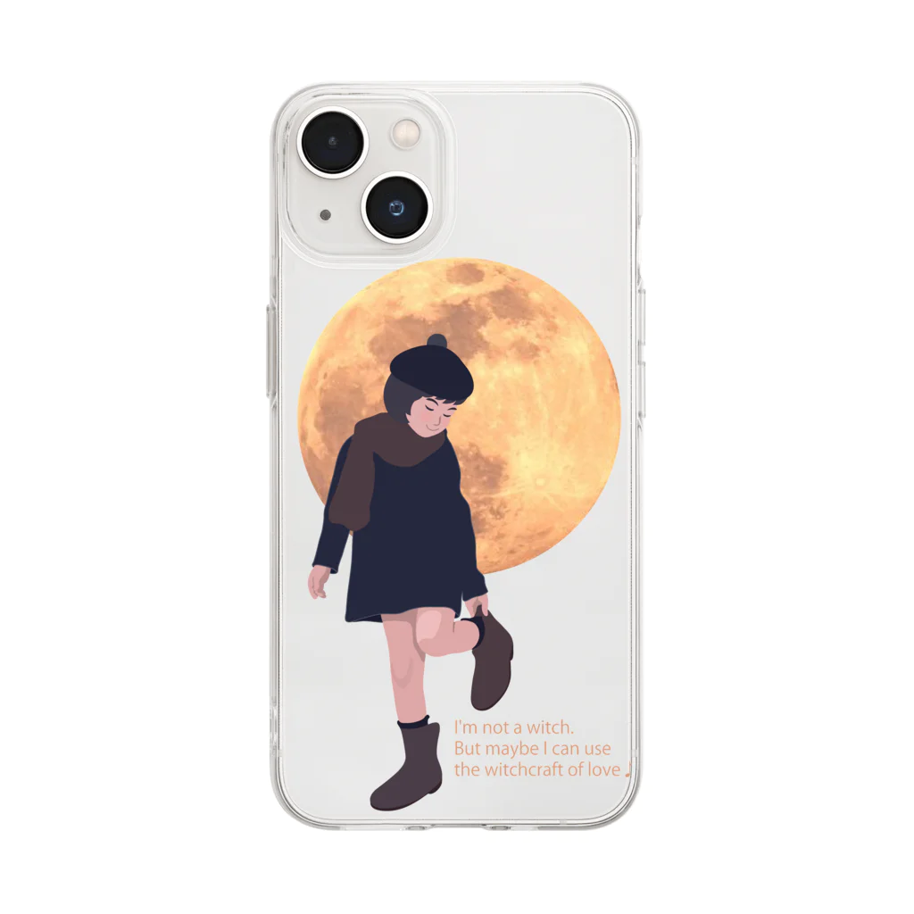 キッズモード某の月と黒ワンピの女の子 Soft Clear Smartphone Case