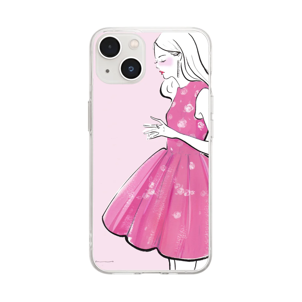 Jojo Yan | A Fashion Illustratorのピンクスカート Soft Clear Smartphone Case