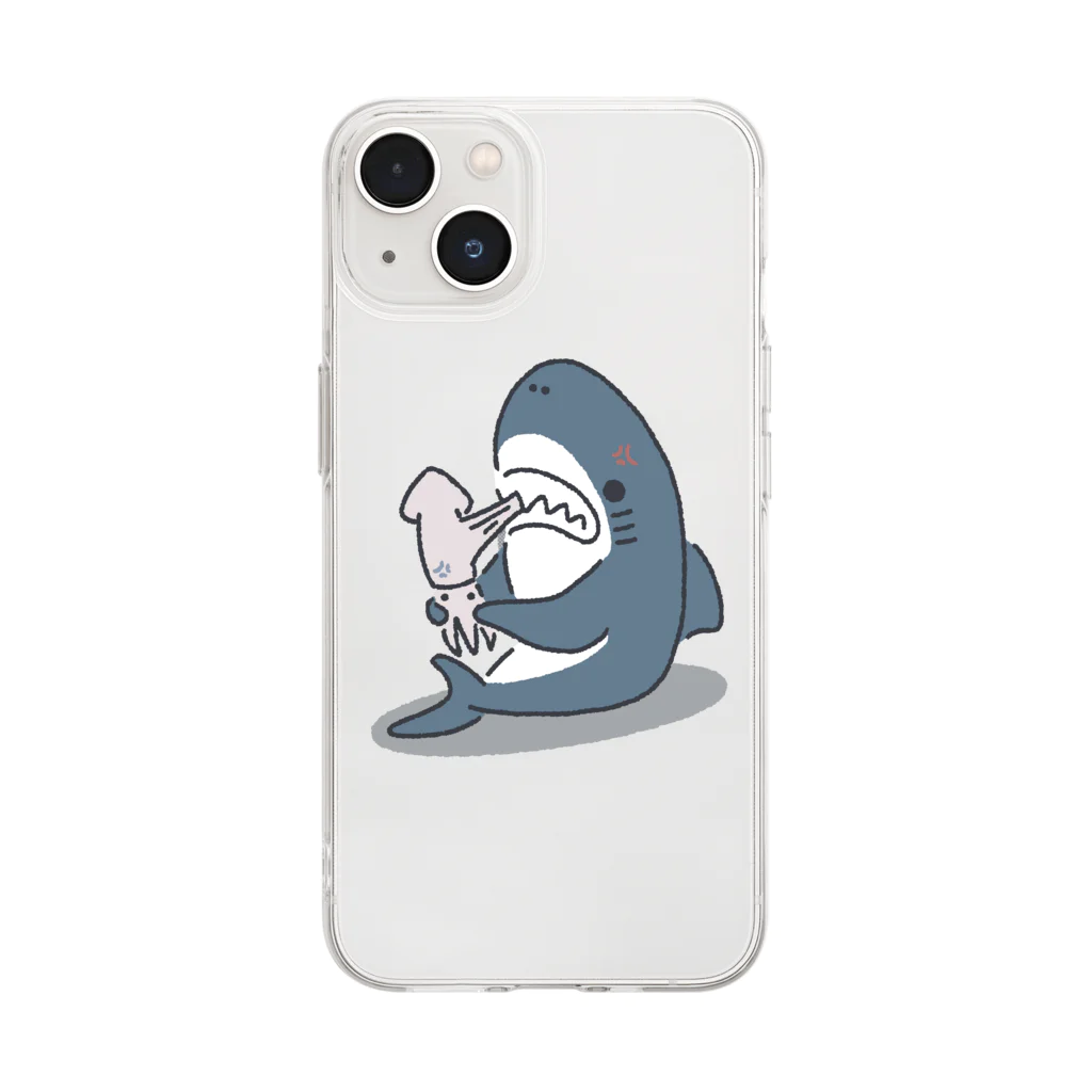 サメ わりとおもいの#イカが嚙み切れないサメ Soft Clear Smartphone Case