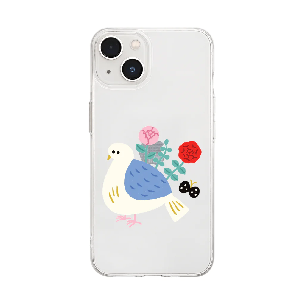 かわべしおん | イラストレーターのお花の生えた鳥 Soft Clear Smartphone Case