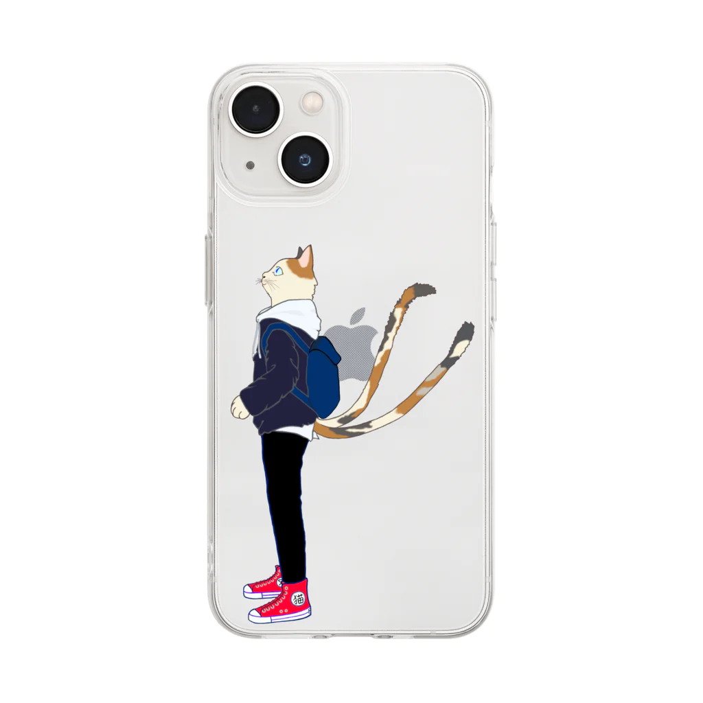 LalaHangeulの猫又くん Soft Clear Smartphone Case