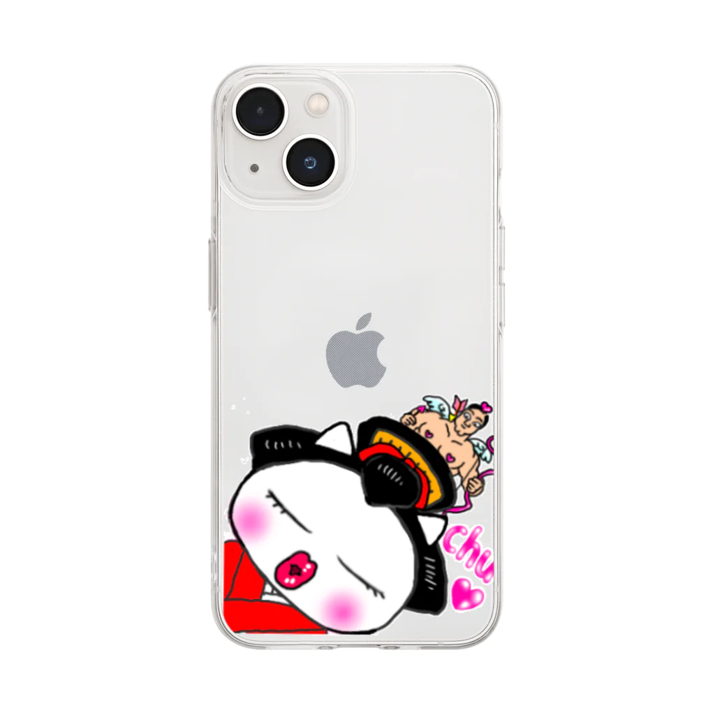 Happy Fun goodsの舞妓ねこ　接吻 Soft Clear Smartphone Case