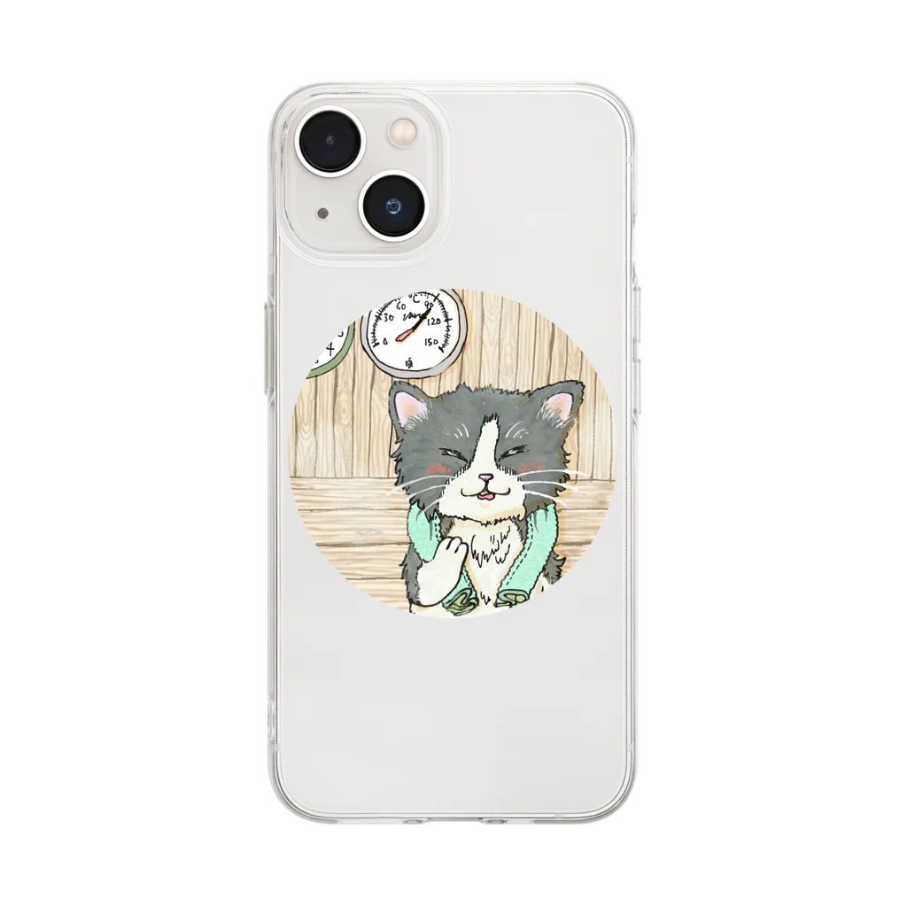 ミャムミャムマナコのうっとりサウナにゃんこ Soft Clear Smartphone Case