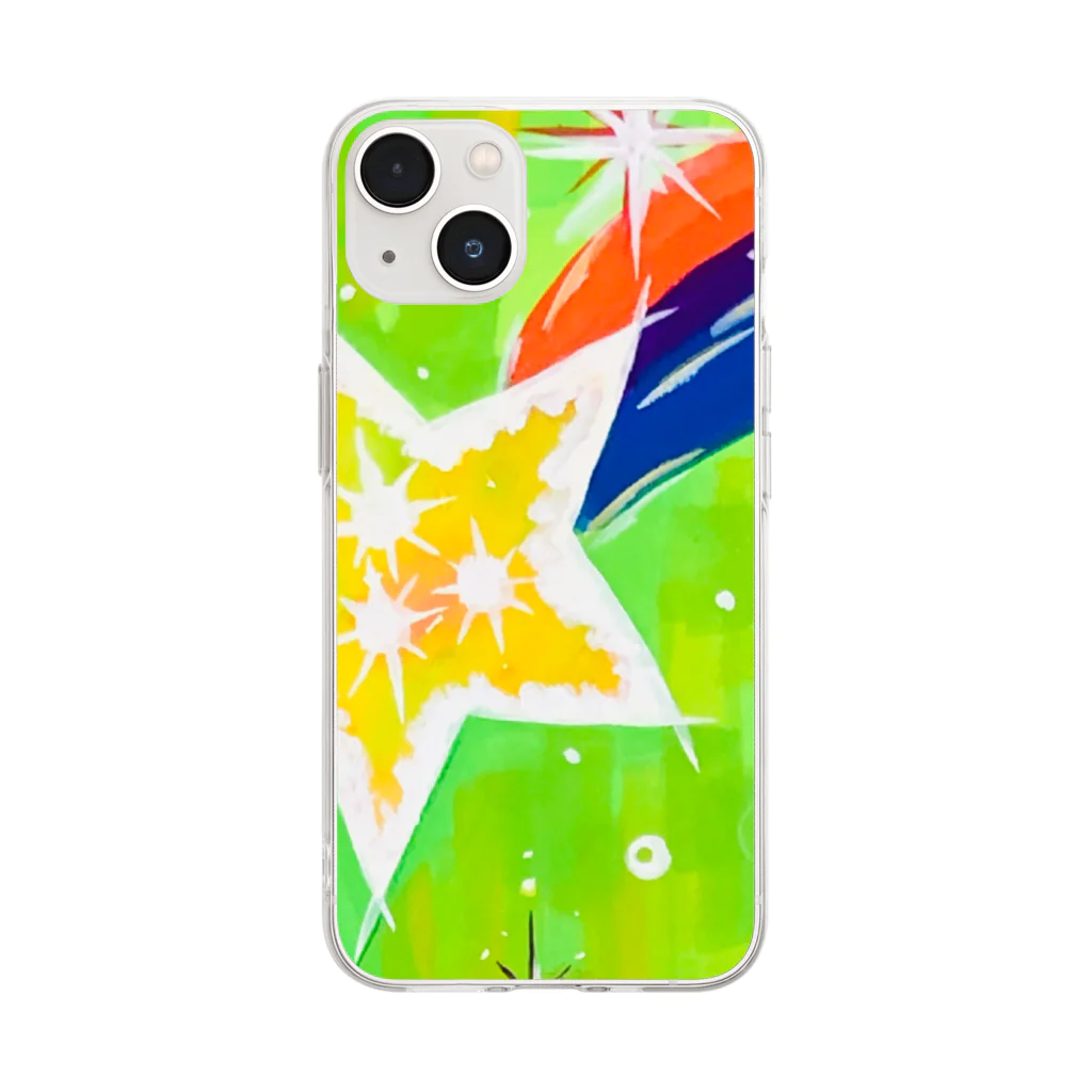 🐶シュナといろいろ🎨の流れ星　(グリーン) Soft Clear Smartphone Case