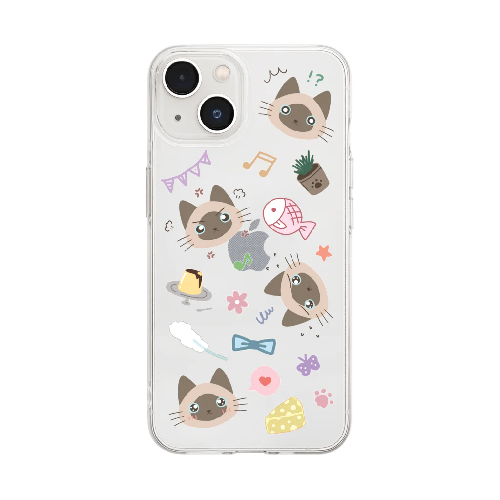 aniopics (あにまるぴくす)のLimeくん(シャム猫)のスマホケースver.2【iPhone13推奨】 Soft Clear Smartphone Case