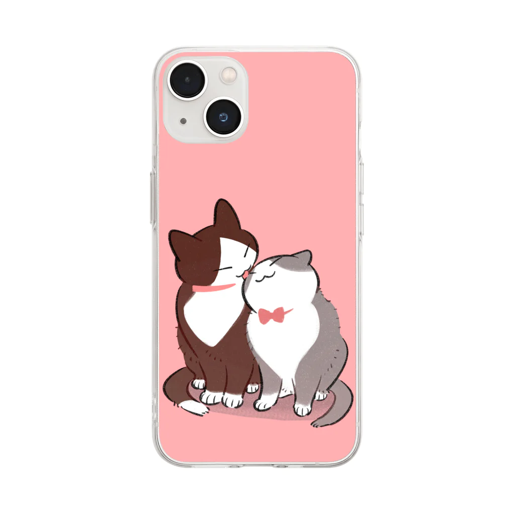 ふじひとの2匹の猫 Soft Clear Smartphone Case