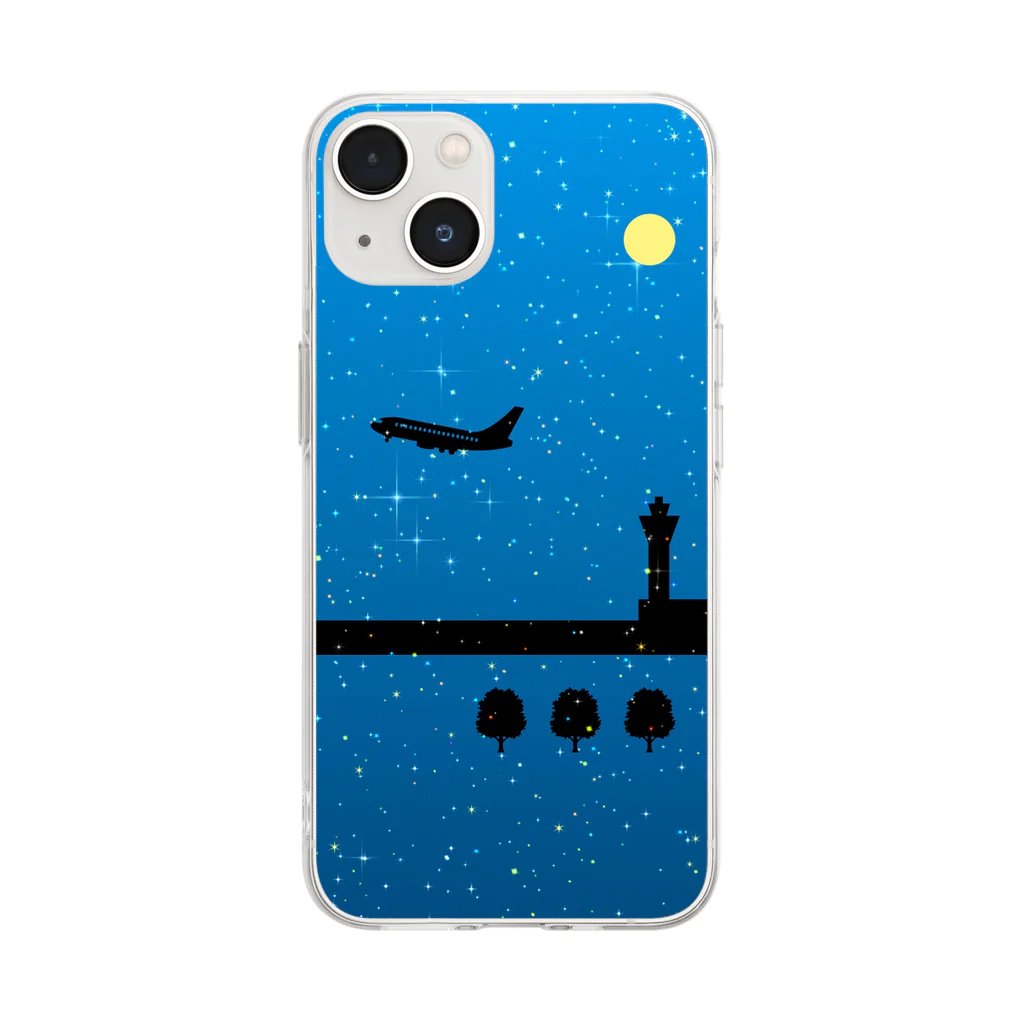 flying_tennis_playerのNight Flight(full moon) Soft Clear Smartphone Case