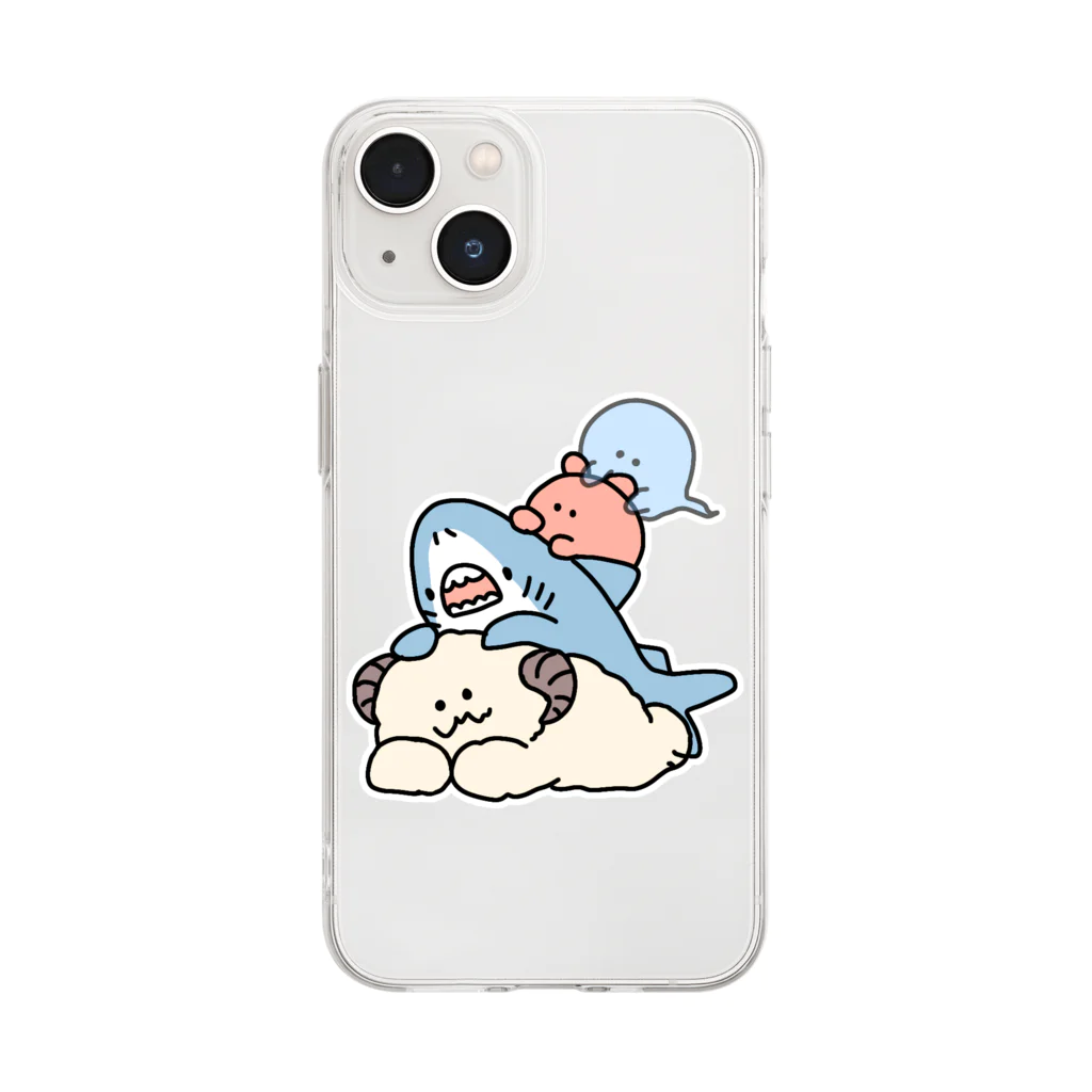 サメとメンダコ[namelessmm2]のサメとメンダコとイエティとオバケ Soft Clear Smartphone Case