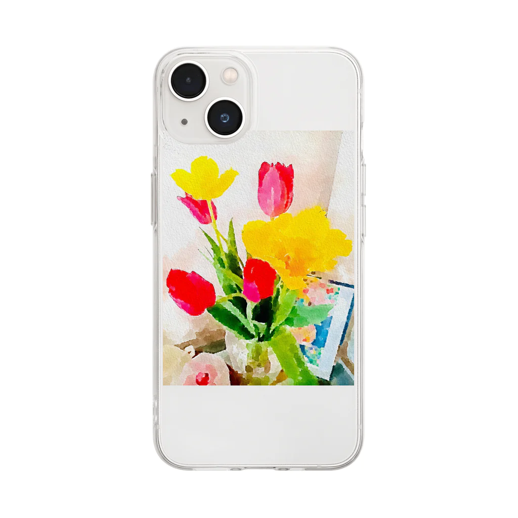 Hanamusubi001の水彩画風チュウリップ Soft Clear Smartphone Case
