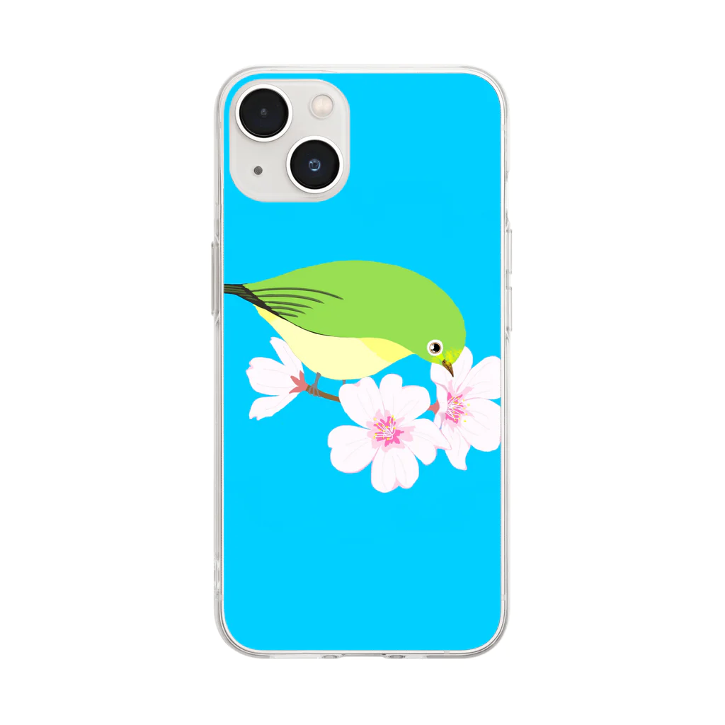 LalaHangeulの桜とメジロさん Soft Clear Smartphone Case