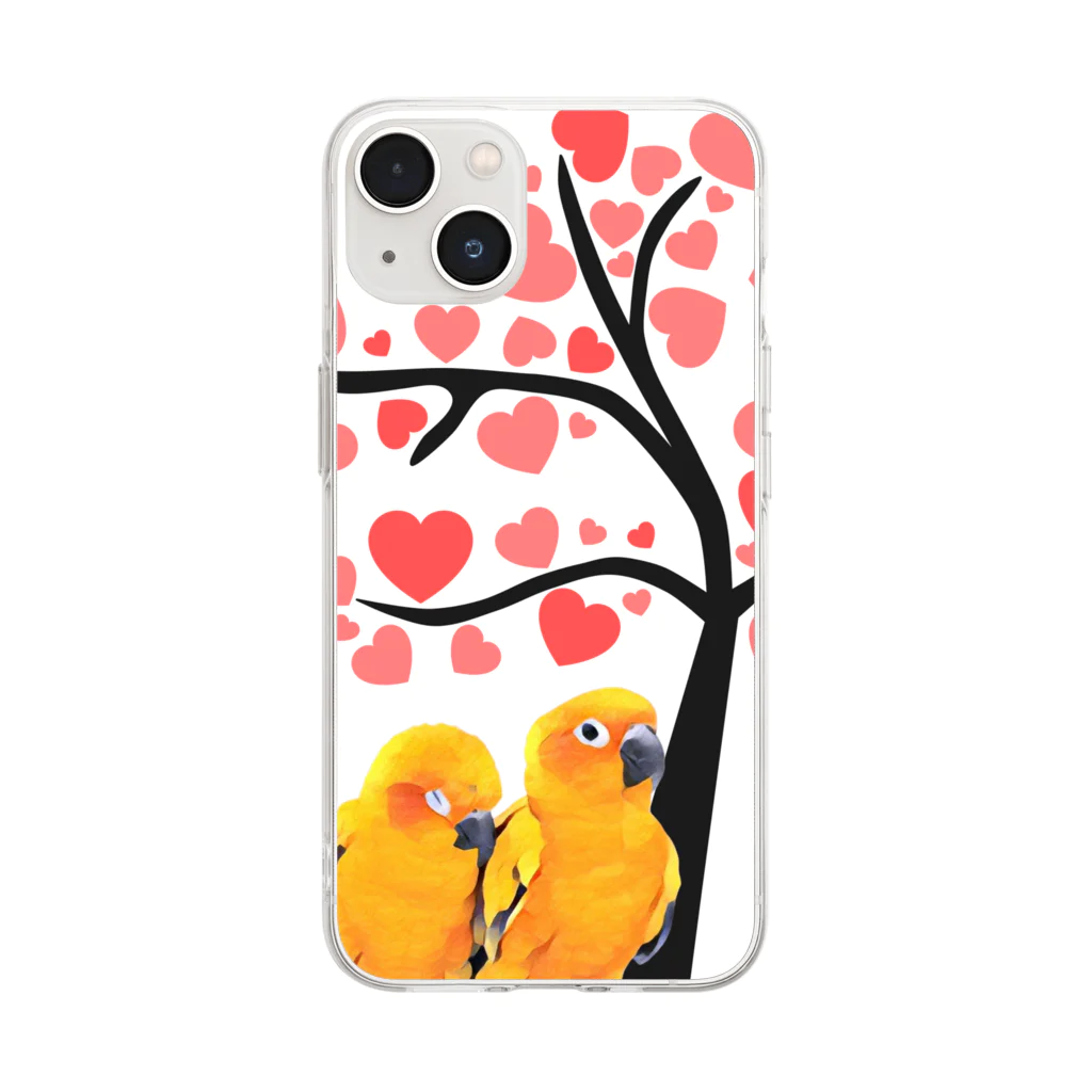 デザイン堂しまえながのインコちゃんのお花見デート Soft Clear Smartphone Case