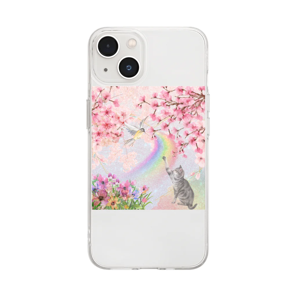 canvaアートデザインの桜とねこ Soft Clear Smartphone Case