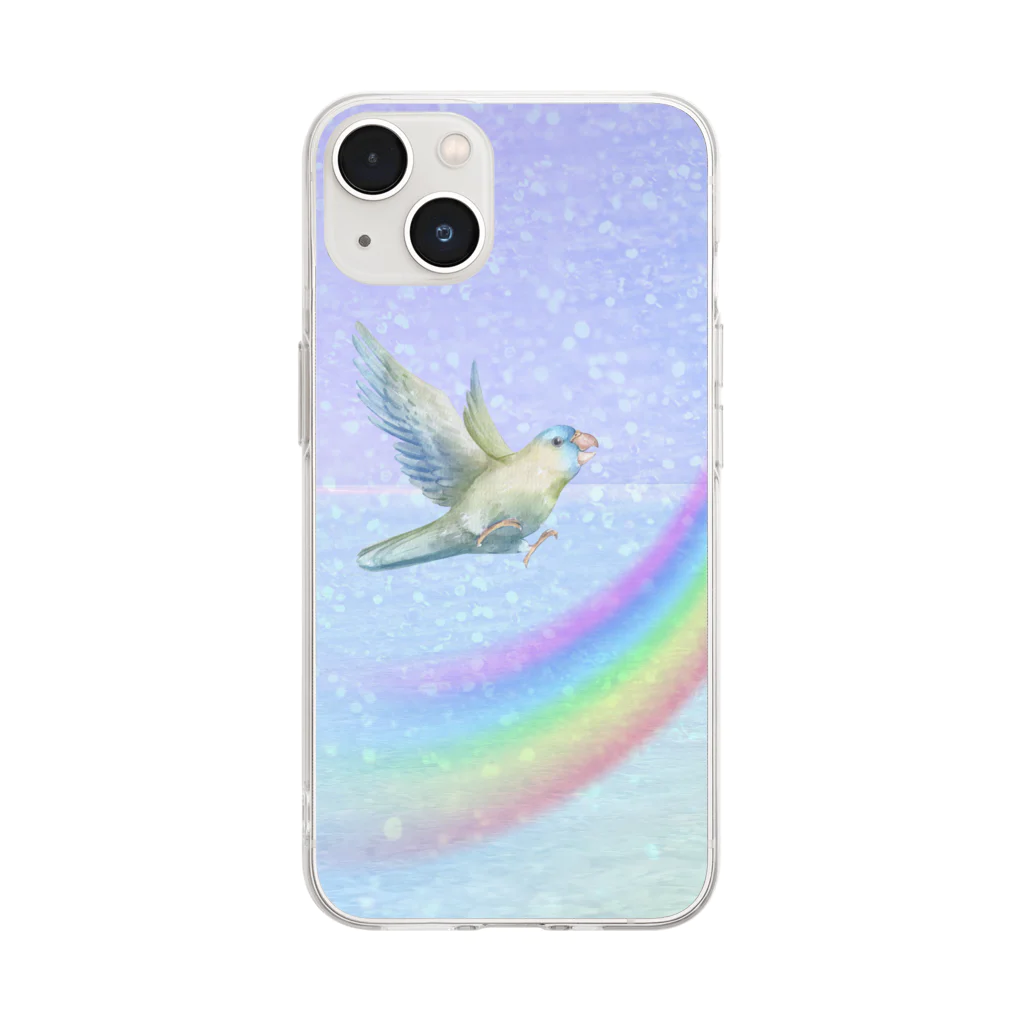 canvaアートデザインの鳥と虹と海 Soft Clear Smartphone Case