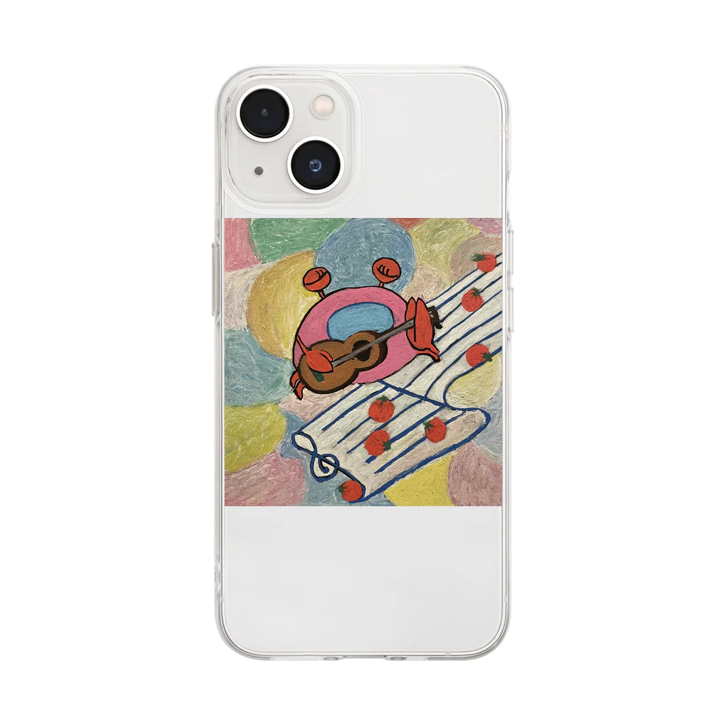 dog walk hit stickのトマトとカニ Soft Clear Smartphone Case