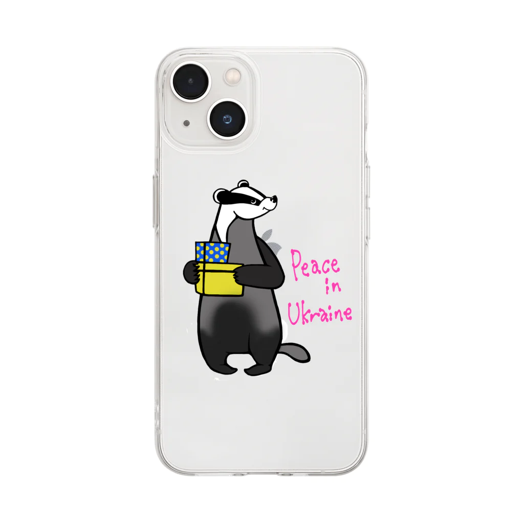 mayon's animal shopのあなぐまBadger Peace in Ukraine Soft Clear Smartphone Case