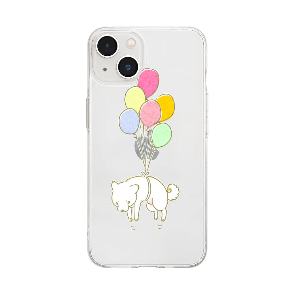 真希ナルセ（マキナル）の風船柴犬（白柴） Soft Clear Smartphone Case