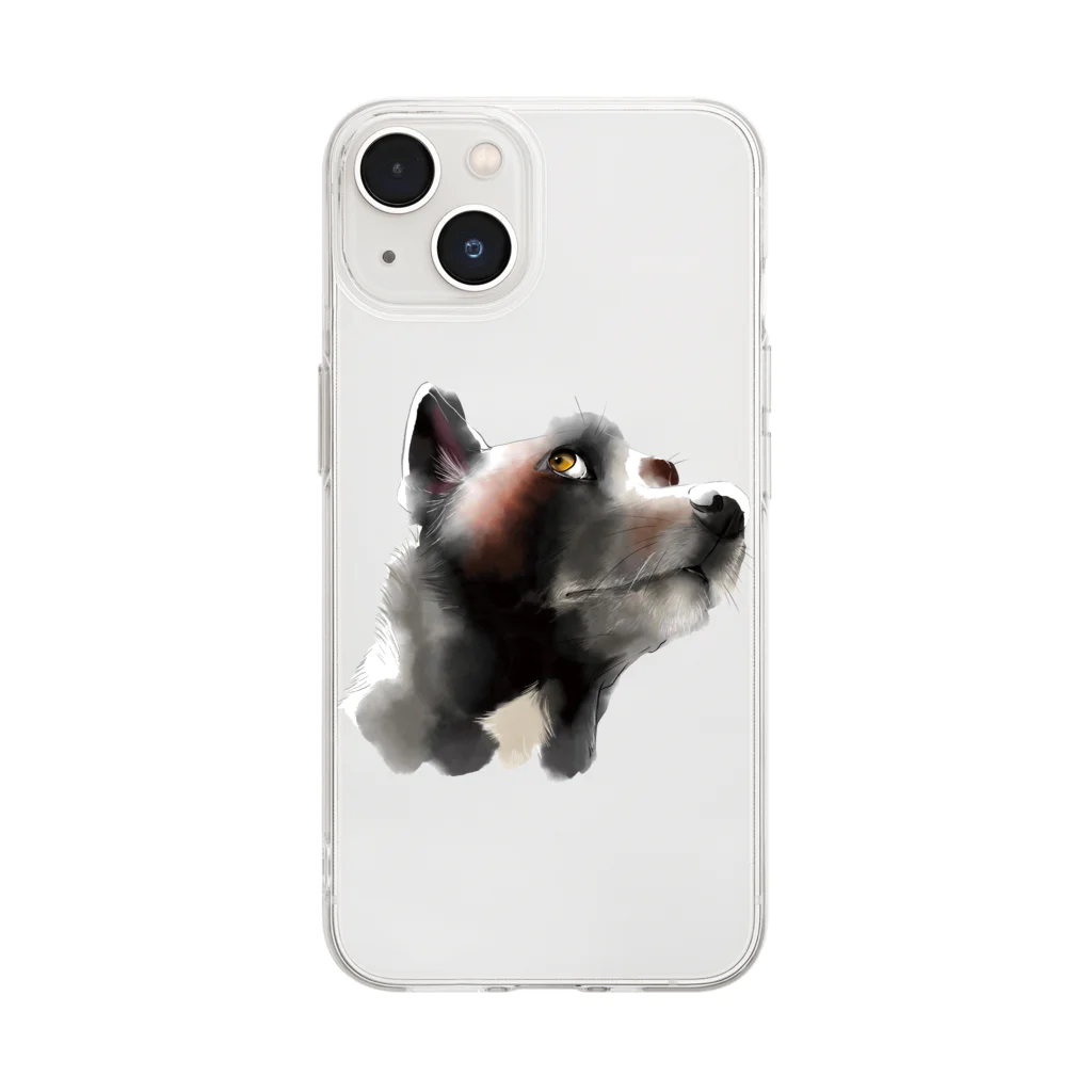 わんこわんこの黒犬サキたん Soft Clear Smartphone Case