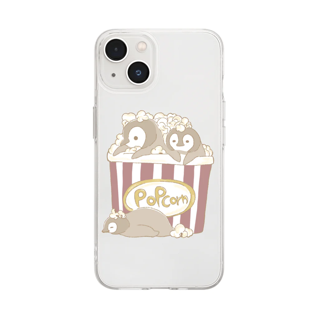 yuruRiのポップコーンペンギン Soft Clear Smartphone Case