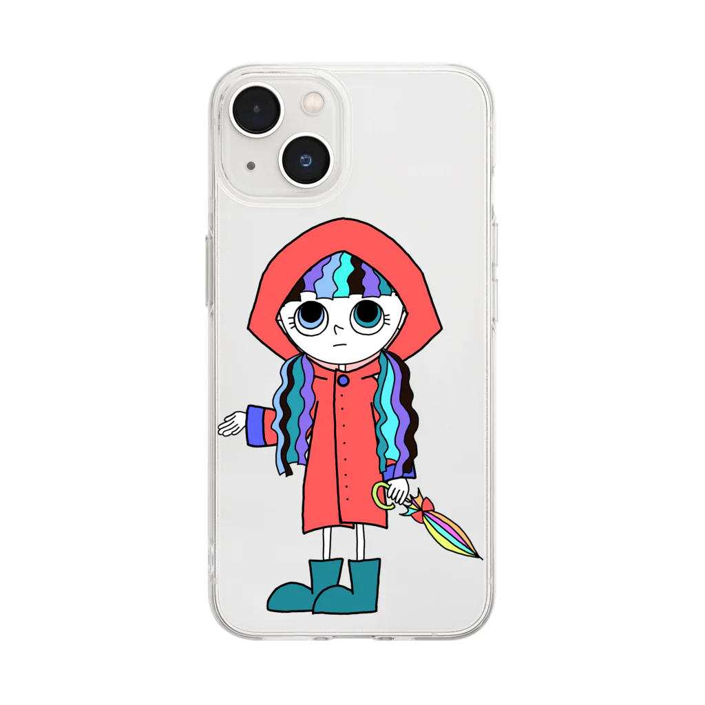 grumpy girl ＊のRainちゃんの雨降りチェック Soft Clear Smartphone Case