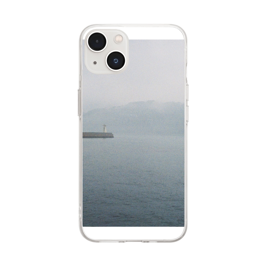 Esseの雨の日の海と白い灯台 Soft Clear Smartphone Case