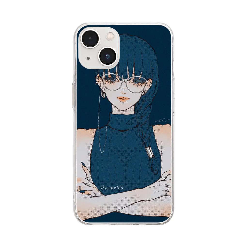 aoshiillustrationのSilver Girl スマホケース Soft Clear Smartphone Case