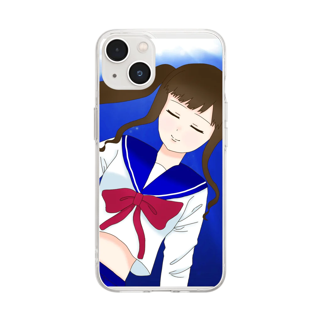 Sunshineの海中の女の子 Soft Clear Smartphone Case