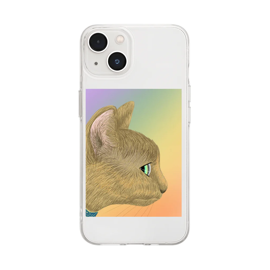 理絵のねこ 虹色 Soft Clear Smartphone Case