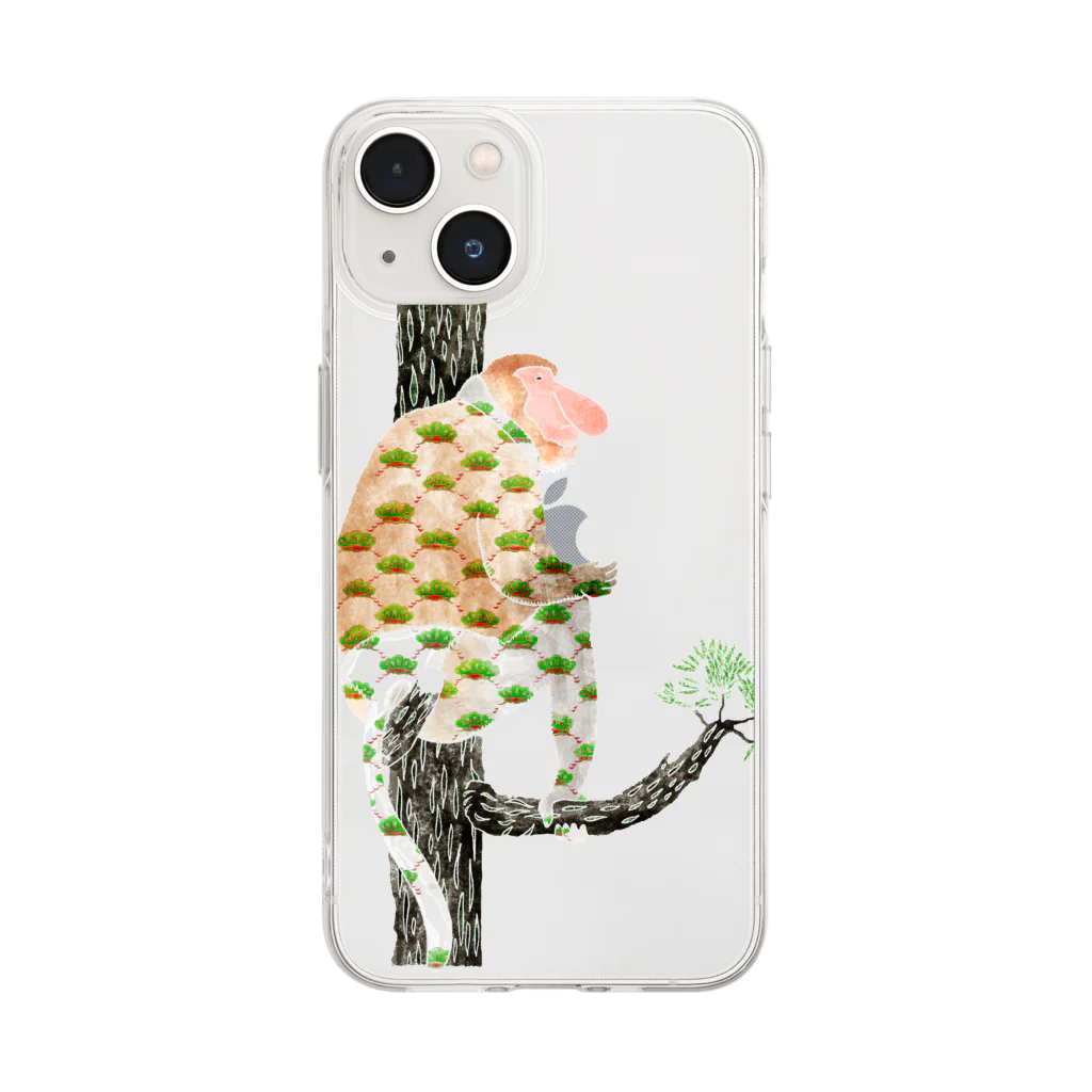 文様動物園 Pattern Zoo Museum shopの笠松 × テングザル Soft Clear Smartphone Case