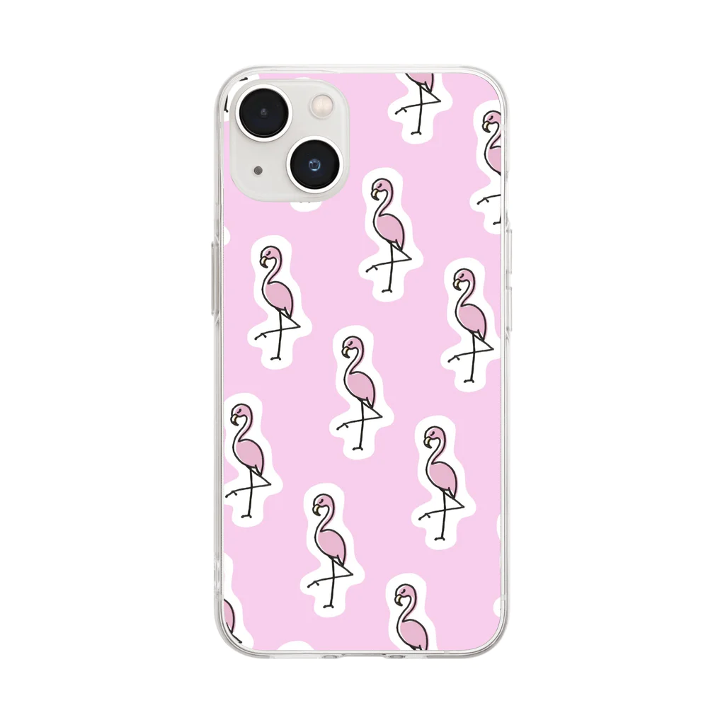 ハルマツアキの【フラミンゴ】ゆるゆるどうぶつシリーズ Soft Clear Smartphone Case