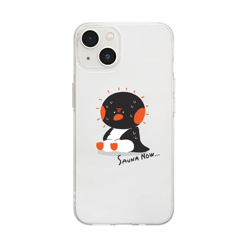 くりん@イラストレーターのサウナーペンギン「SAUNA NOW」 Soft Clear Smartphone Case