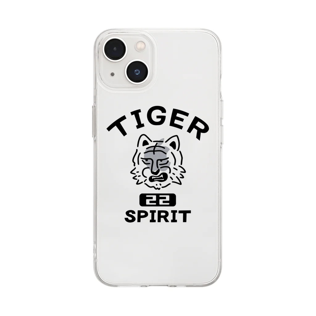 AliviostaのTIGER SPIRIT タイガー アメリカンカレッジ動物 虎 おもしろかわいい Soft Clear Smartphone Case