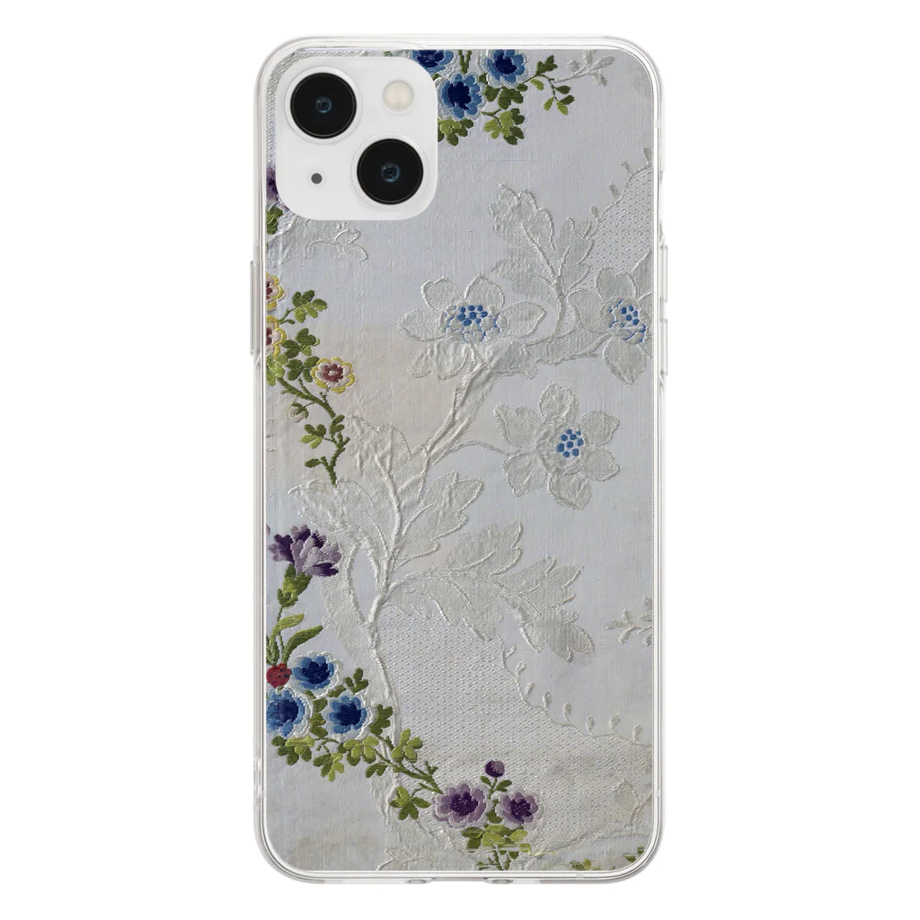 PALA's SHOP　cool、シュール、古風、和風、の花の刺しゅう模様 Soft Clear Smartphone Case