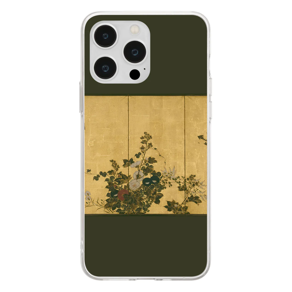 SONOTENI-ARTの002-002　鈴木其一　『秋冬の花』　クリア　スマホケース　iPhone 14ProMax/14Plus/13ProMax/12ProMax/11ProMax専用デザイン　CC5-2 ソフトクリアスマホケース