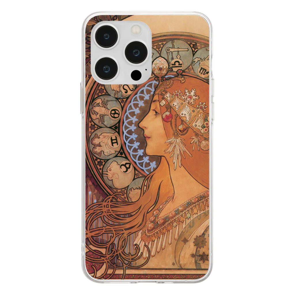 SONOTENI-ARTの014-003　アルフォンス・ミュシャ　『黄道十二宮』　クリア　スマホケース　iPhone 14ProMax/14Plus/13ProMax/12ProMax/11ProMax専用デザイン　CC5-2 Soft Clear Smartphone Case