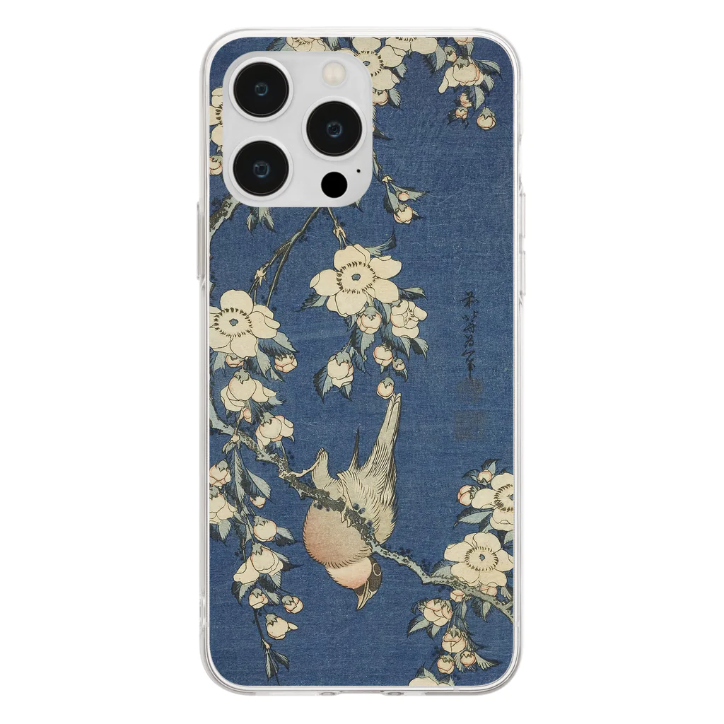 SONOTENI-ARTの003-002　葛飾北斎　『鷽に垂桜』　クリア　スマホケース　iPhone 14ProMax/14Plus/13ProMax/12ProMax/11ProMax専用デザイン　CC5-2 ソフトクリアスマホケース