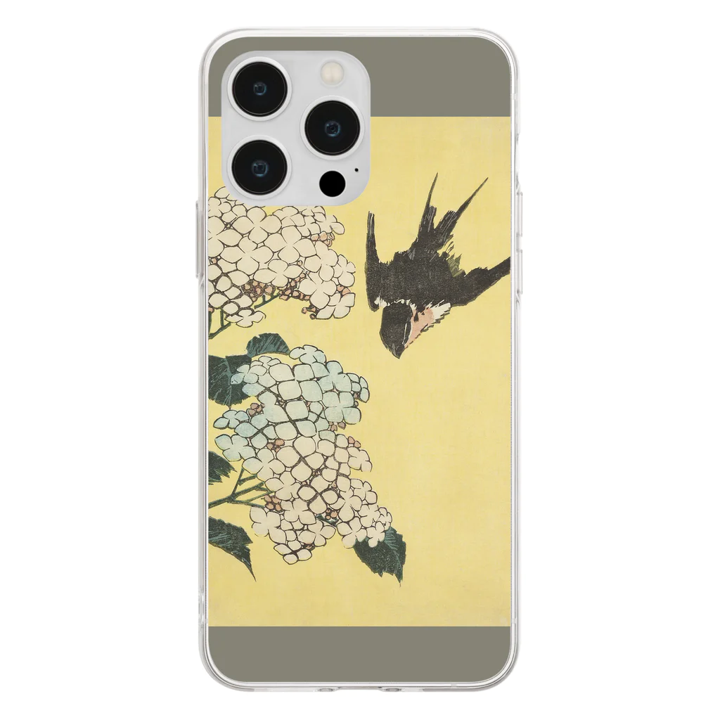 SONOTENI-ARTの003-009　葛飾北斎　『紫陽花に燕』　クリア　スマホケース　iPhone 14ProMax/14Plus/13ProMax/12ProMax/11ProMax専用デザイン　CC5-2 Soft Clear Smartphone Case