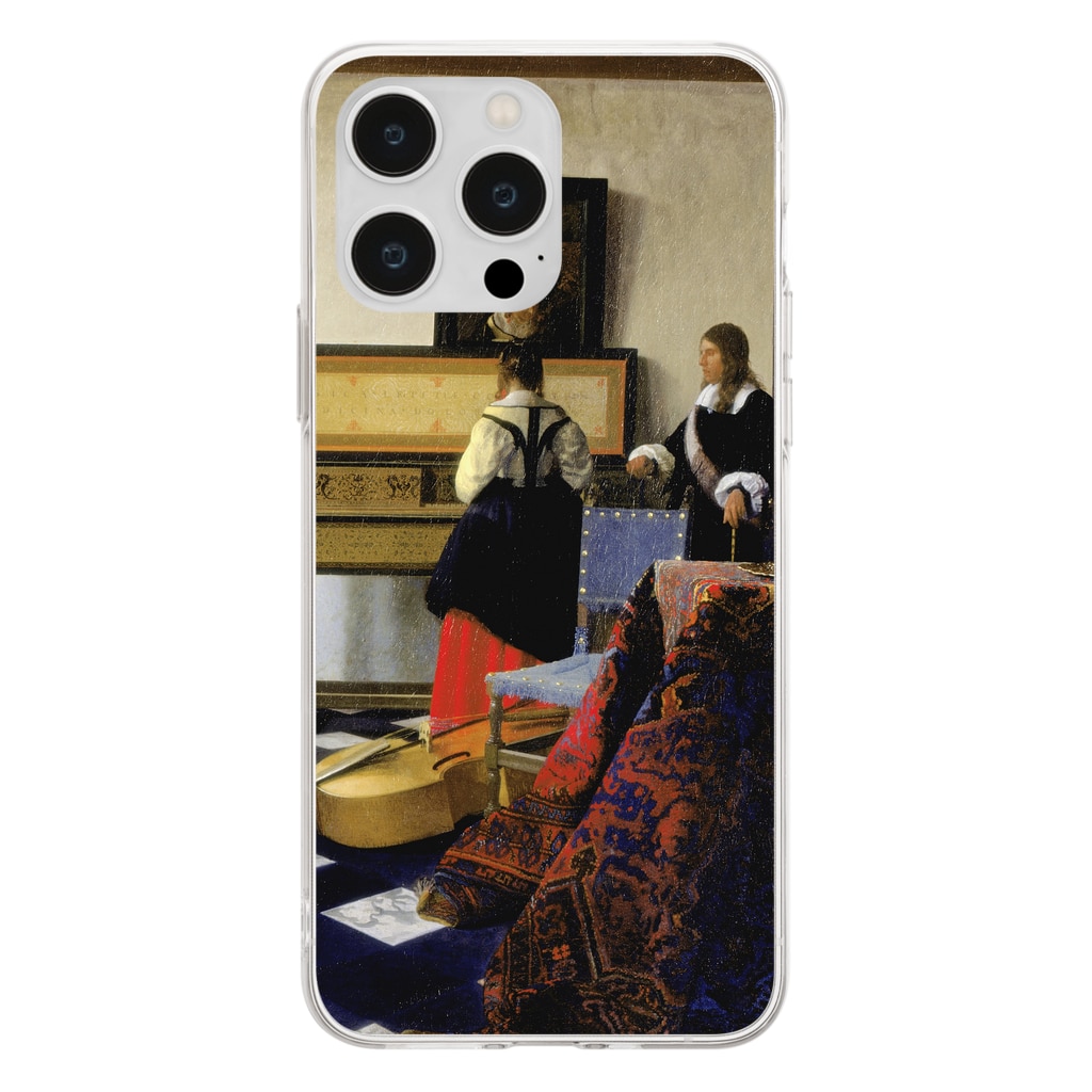 SONOTENI-ARTの008-010　フェルメール　『音楽の稽古』　クリア　スマホケース　iPhone 14ProMax/14Plus/13ProMax/12ProMax/11ProMax専用デザイン　CC5-2 Soft Clear Smartphone Case