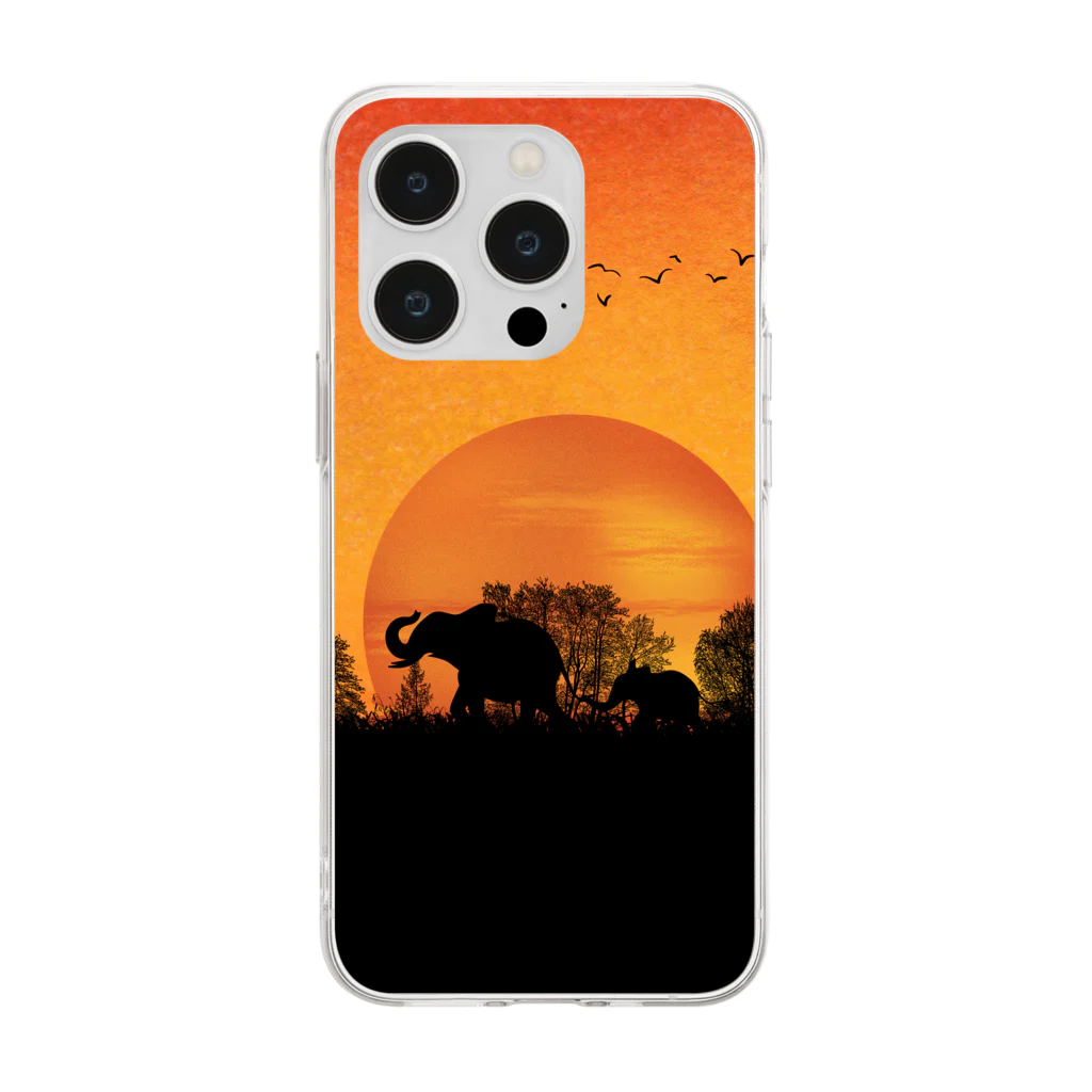 BISCO@道具屋のFarm Animal エレファント Soft Clear Smartphone Case