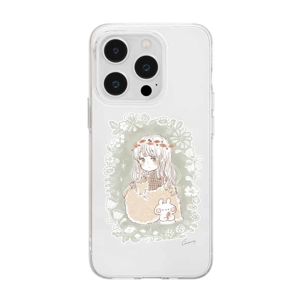 ＊momochy shop＊の葉っぱのかんむり Soft Clear Smartphone Case