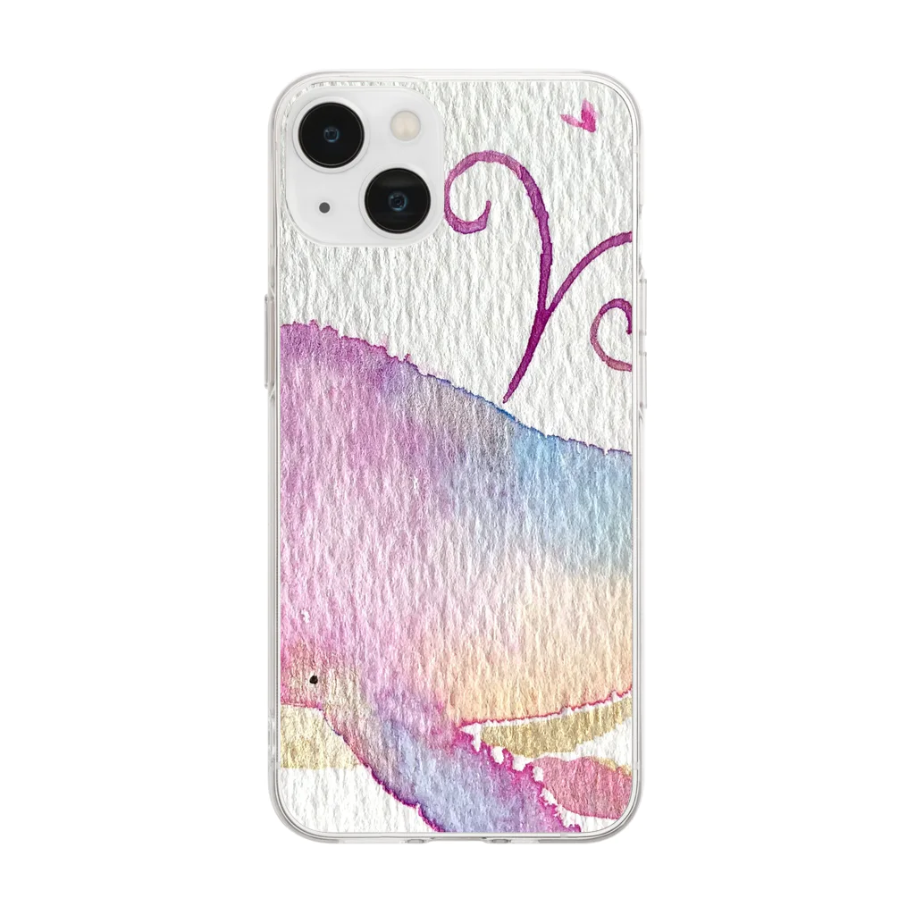 暖暖あたたかの虹色くじら Soft Clear Smartphone Case